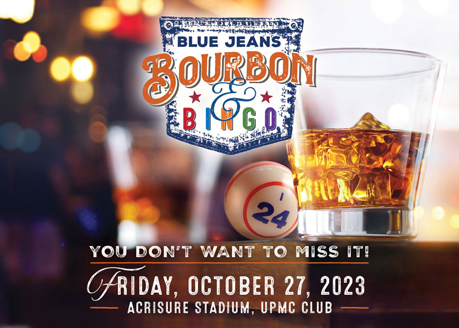 Blind & Vision Rehabilitation Services of Pittsburgh is excited for the 4th annual Blue Jeans, Bourbon & Bingo on Friday, October 27, 2023 in the UPMC Club at Acrisure Stadium.